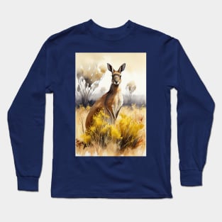 Watercolor Kangaroo: Delightful Australian Wildlife Art Long Sleeve T-Shirt